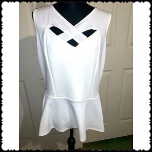 Cross V-Neck Sleeveless Peplum Top